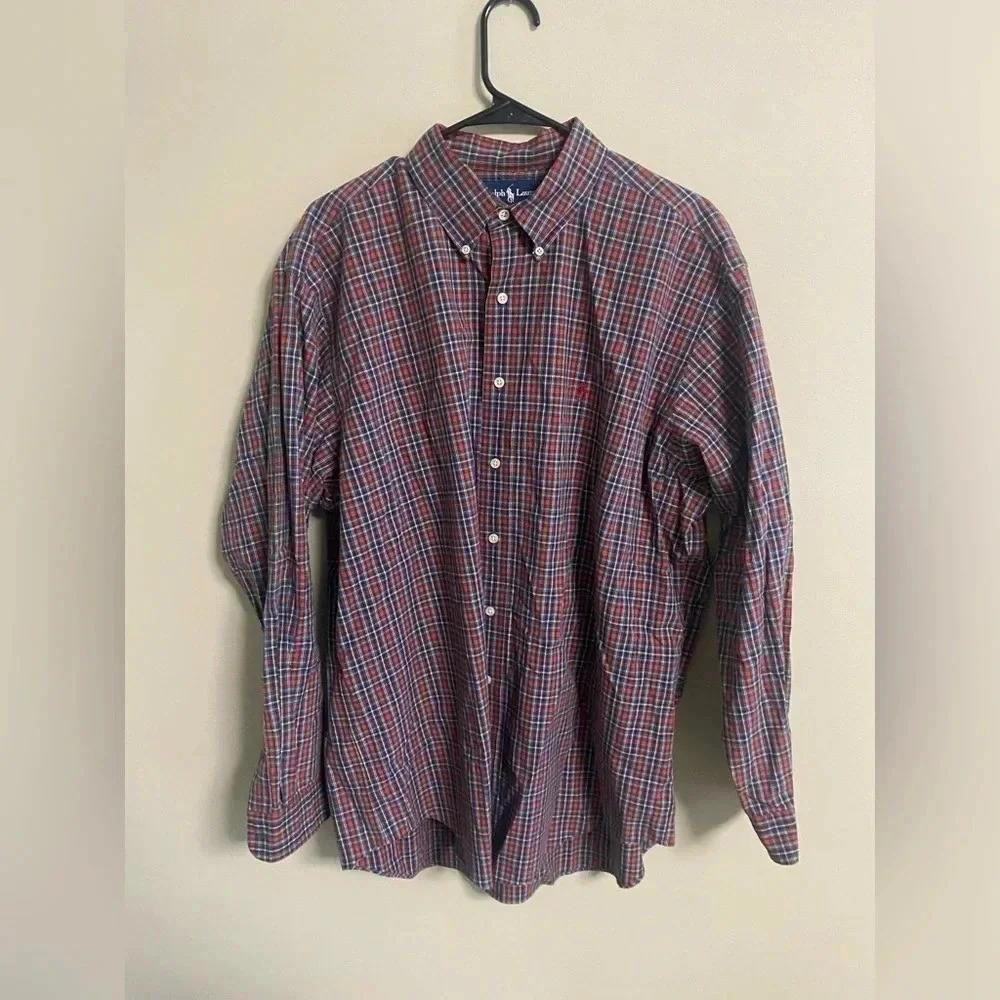 Ralph Lauren Plaid Button Front Classic Shirt Long Sleeve Size XL Pony Logo